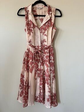 Nanette Lepore Blush and Rust Floral Midi Shirt Dress